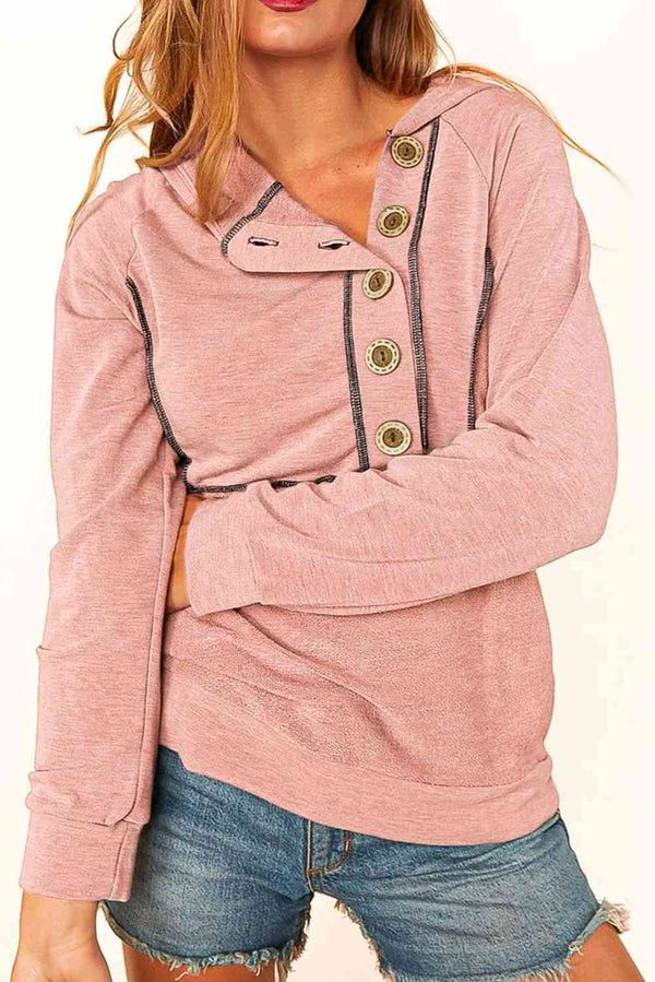 Buttoned Long Sleeve Hoodie | 1mrk.com