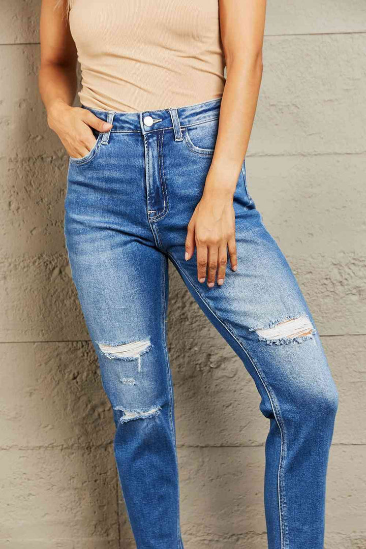 BAYEAS High Waisted Cropped Dad Jeans | 1mrk.com