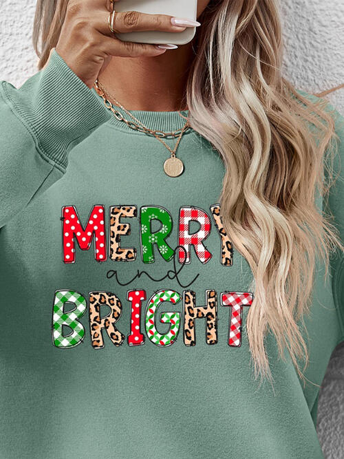 MERRY AND BRIGHT Round Neck Sweatshirt |1mrk.com