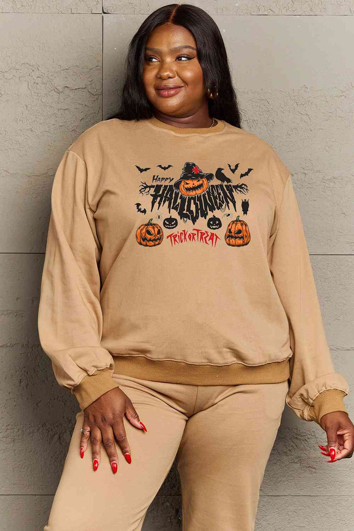 Simply Love Full Size HAPPY HALLOWEEN TRICK OR TREAT Graphic Sweatshirt |1mrk.com