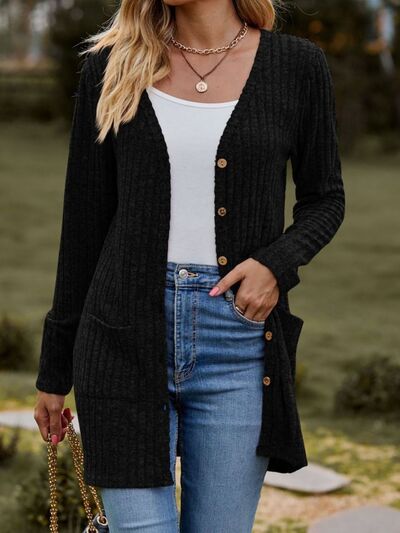 Ribbed Button Up Long Sleeve Cardigan |1mrk.com