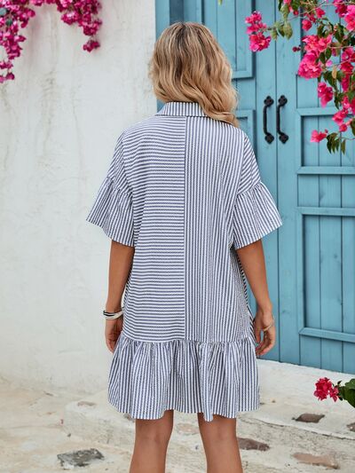 Striped Button Up Half Sleeve Dress | Trendsi