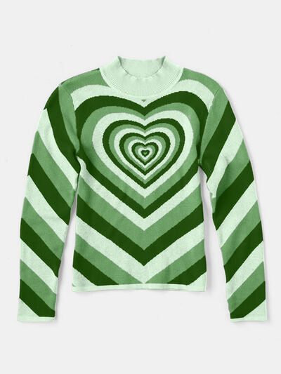 Heart Mock Neck Long Sleeve Sweater |1mrk.com