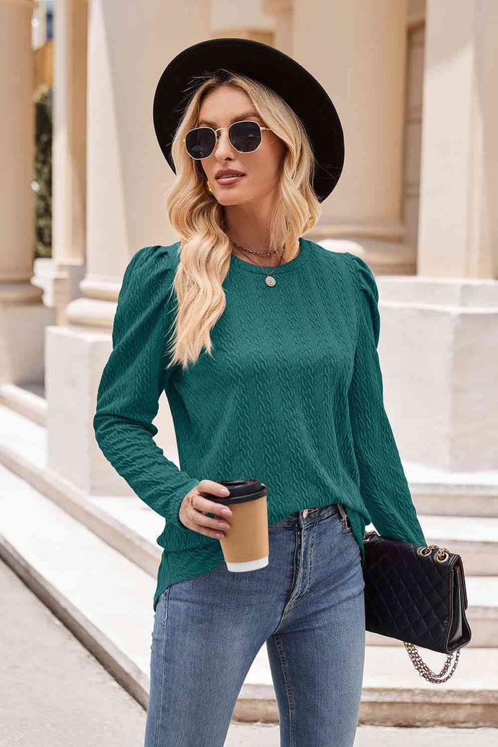 Round Neck Puff Sleeve Blouse | 1mrk.com