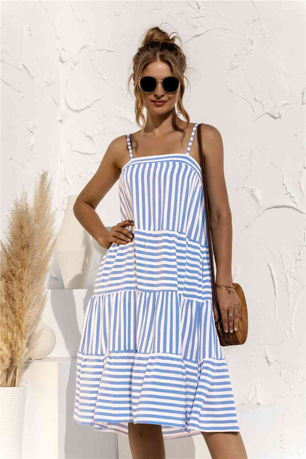 Striped Tiered Sleeveless Dress |1mrk.com