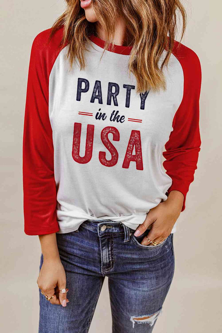 Simply Love PARTY IN THE USA Graphic Raglan Sleeve Tee | 1mrk.com