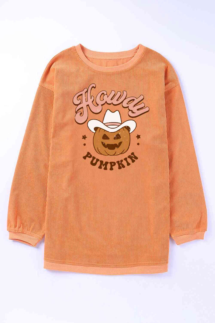 HOWDY Pumpkin Graphic Ribbed Sweatshirt |1mrk.com