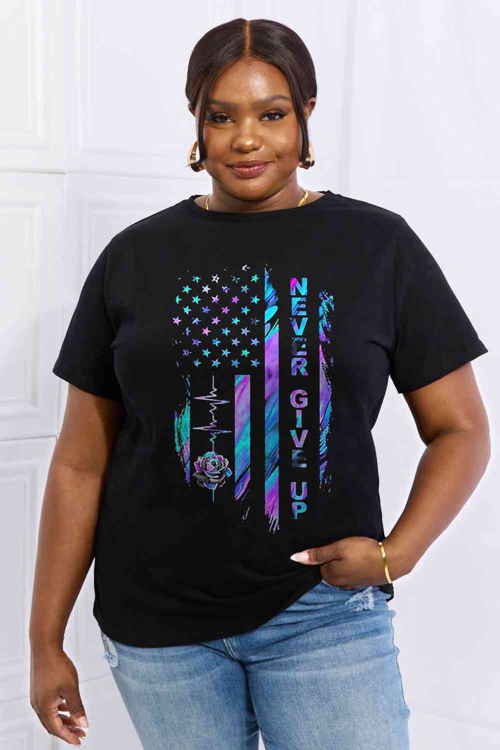 Simply Love Simply Love Full Size NEVER GIVE UP Graphic Cotton Tee | 1mrk.com