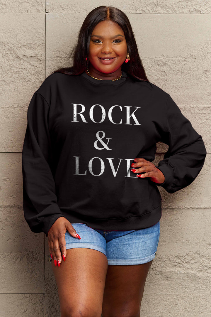 Simply Love Full Size ROCK ＆ LOVE Round Neck Sweatshirt | Trendsi