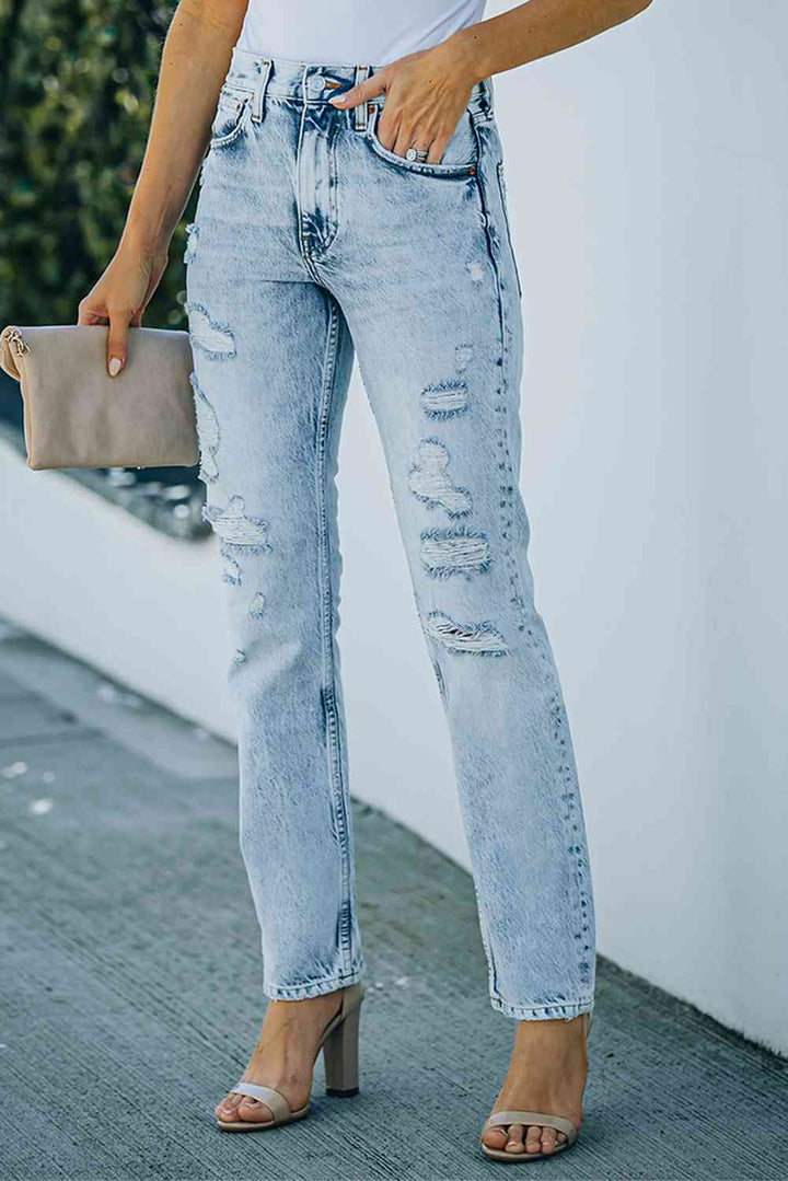 Baeful Acid Wash Distressed Jeans with Pockets | 1mrk.com
