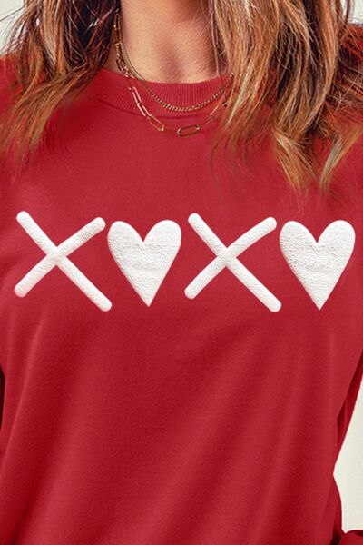 Heart Graphic Round Neck Dropped Shoulder Sweatshirt | Trendsi