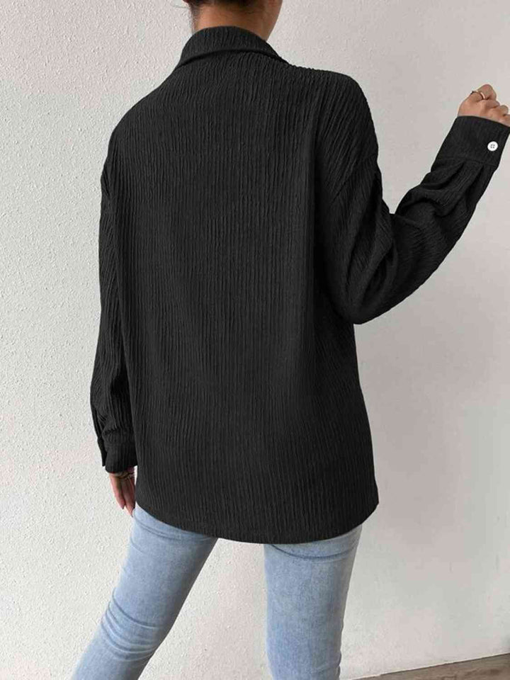 Textured Drop Shoulder Shirt Jacket |1mrk.com