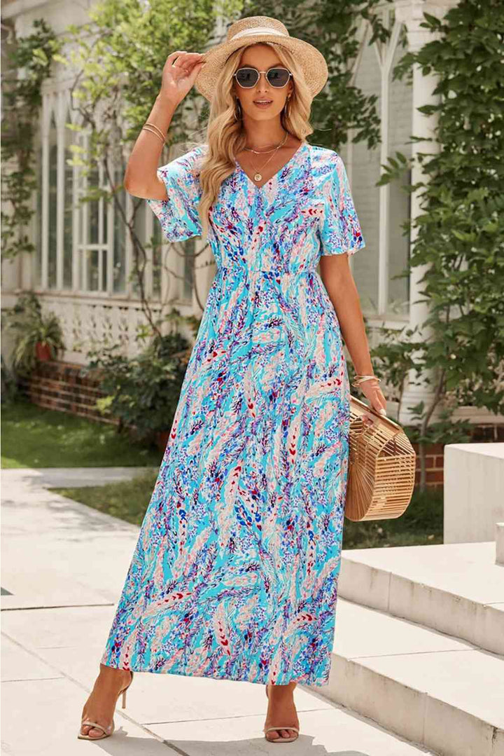 Multicolored V-Neck Maxi Dress |1mrk.com