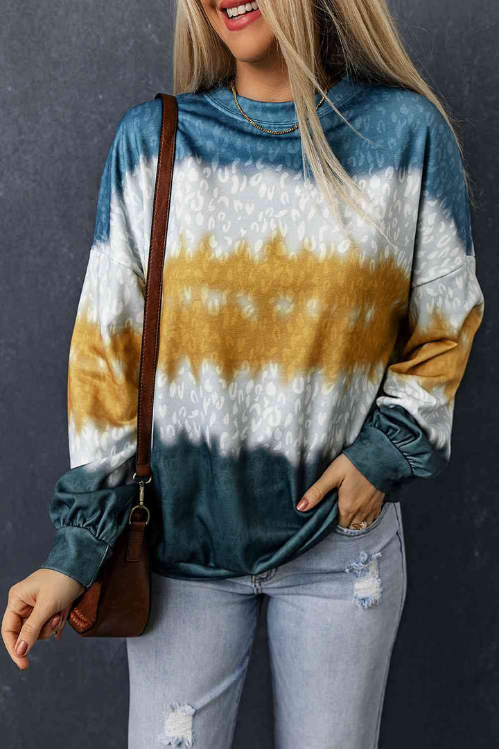 Leopard Tie-Dye Dropped Shoulder Sweatshirt |1mrk.com