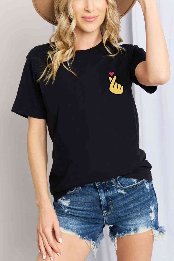 Simply Love Finger Heart Emoji Graphic Cotton T-Shirt | 1mrk.com