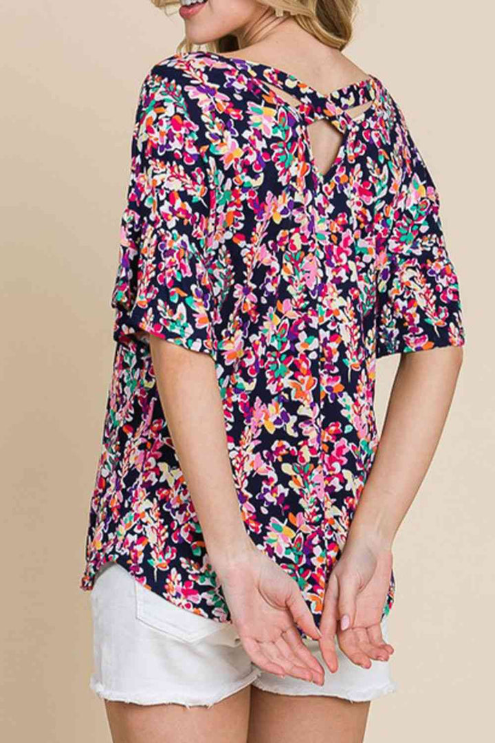 Printed Boat Neck Curved Hem Top | 1mrk.com