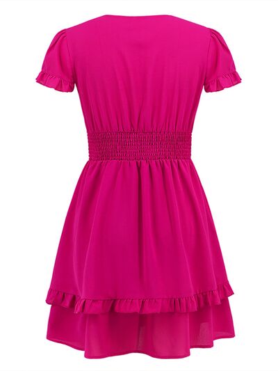 Tied V-Neck Tiered Mini Dress |1mrk.com