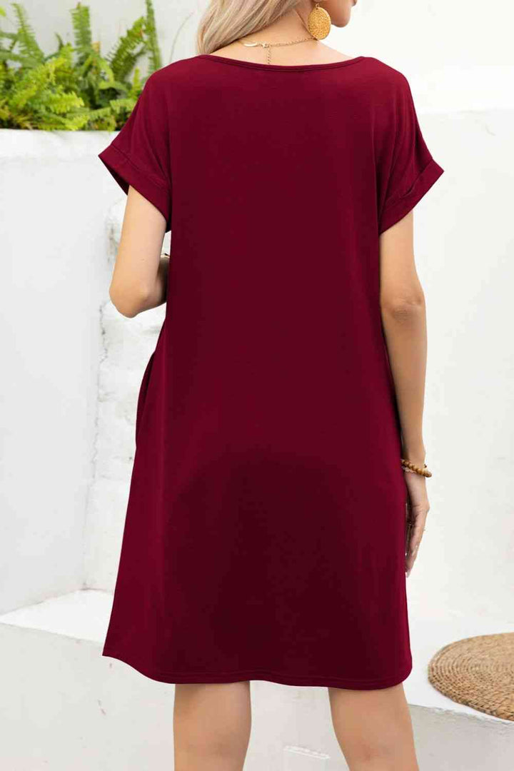 Scoop Neck Short Sleeve Pocket Dress |1mrk.com