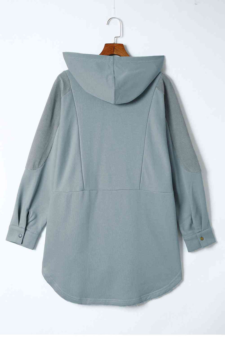 Long Sleeve Buttoned Hoodie with Pockets | 1mrk.com