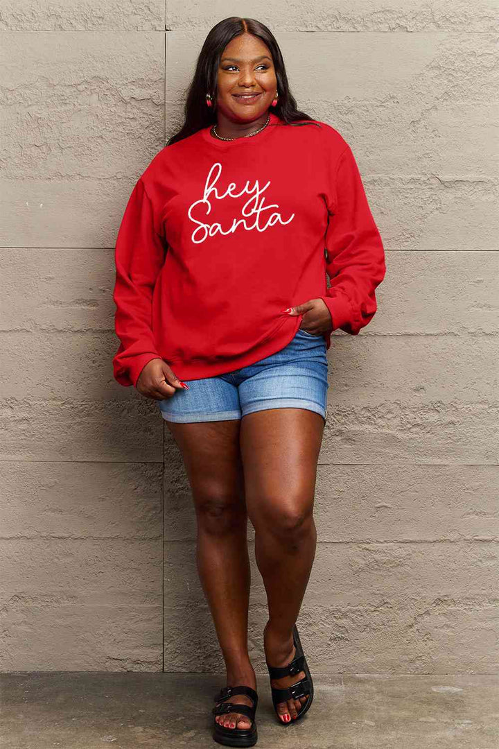 Simply Love Full Size HEY SANTA Graphic Sweatshirt |1mrk.com