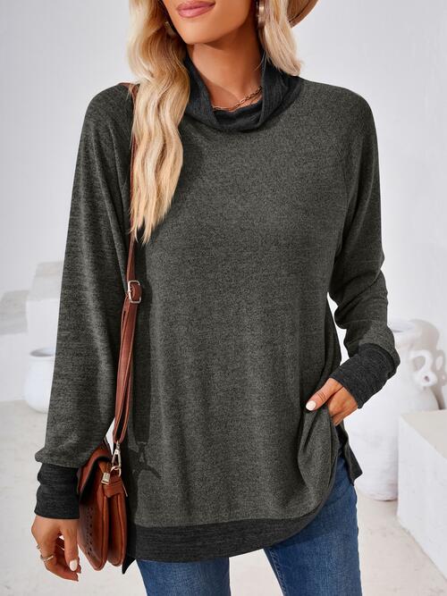 Contrast Mock Neck Long Sleeve T-Shirt | 1mrk.com