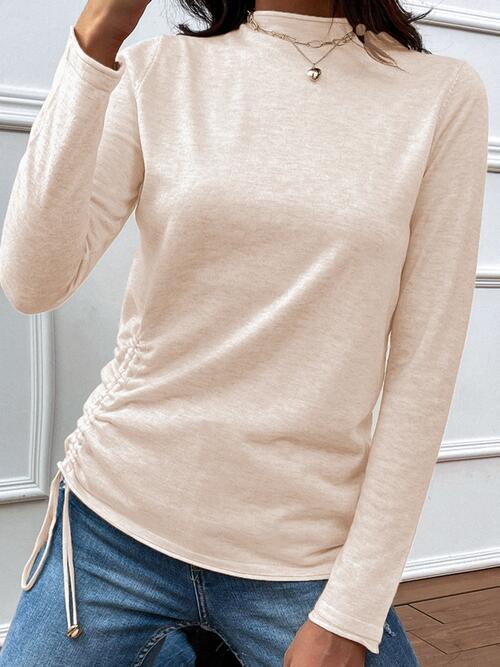 Drawstring Mock Neck Long Sleeve T-Shirt | 1mrk.com