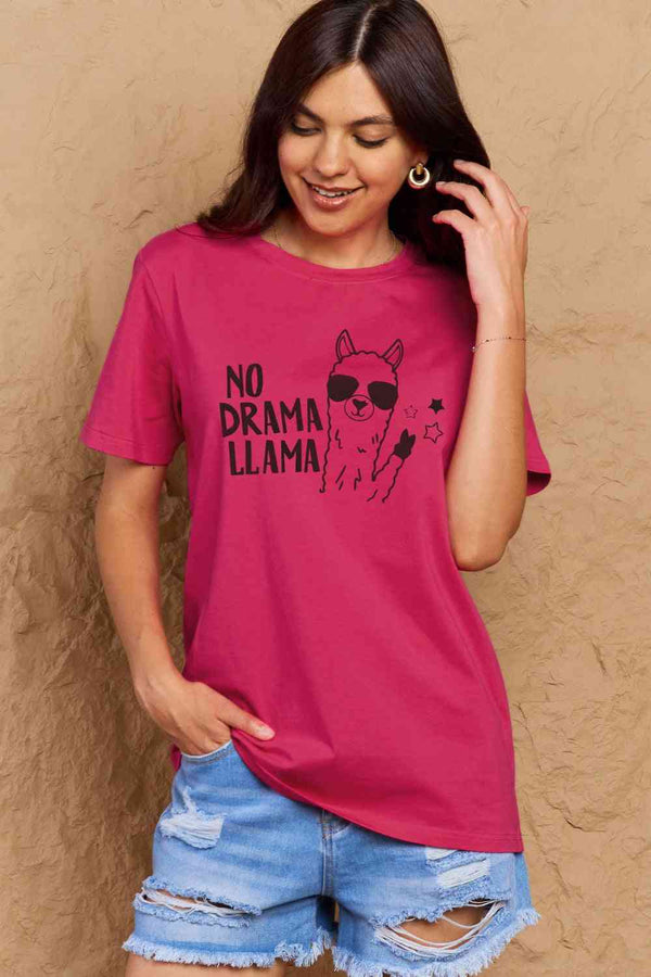 Simply Love Full Size NO DRAMA LLAMA Graphic Cotton Tee | 1mrk.com