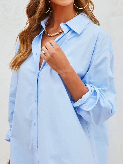 Button Up Long Sleeve Mini Shirt Dress |1mrk.com