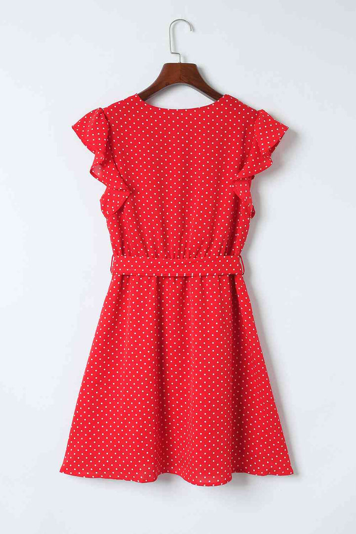 Polka Dot Surplice Neck Tie Waist Dress |1mrk.com