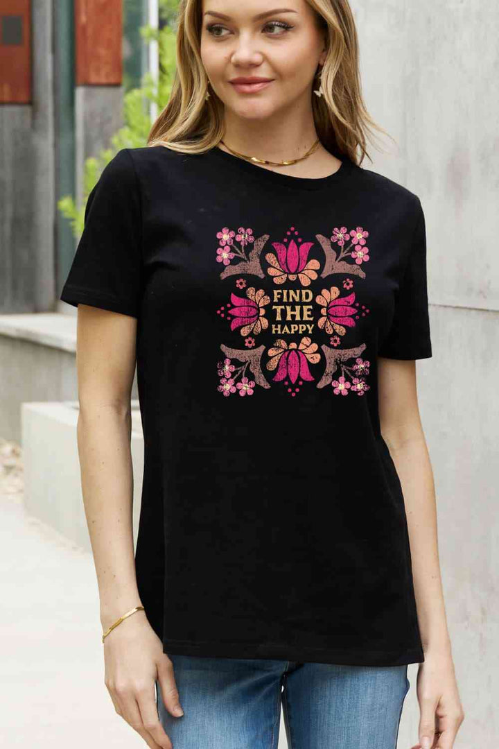 Simply Love Full Size FIND THE HAPPY Graphic Cotton Tee | 1mrk.com