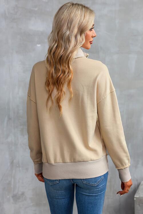 Half Snap Drop Shoulder Long Sleeve Sweatshirt |1mrk.com