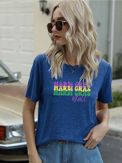 Full Size MARDI GRAS Y'ALL Round Neck T-Shirt | Trendsi