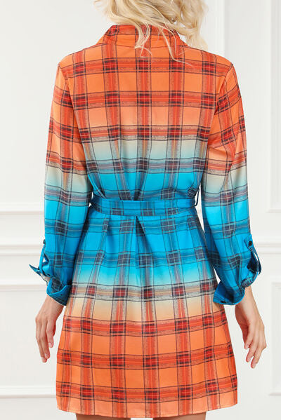 Plaid Button Up Tie-Waist Dress |1mrk.com