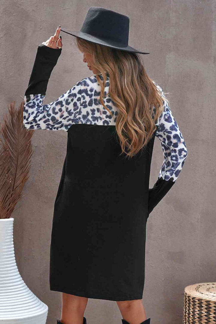 Leopard Spliced Round Neck Dress |1mrk.com