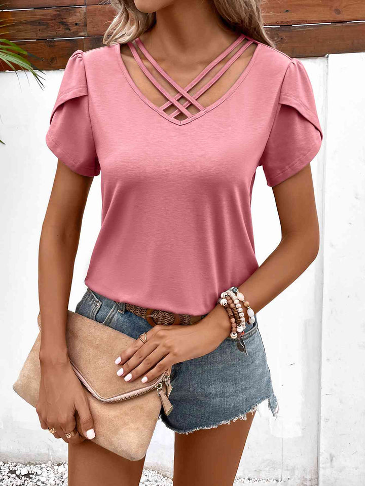 Strappy V-Neck Petal Sleeve Top | 1mrk.com