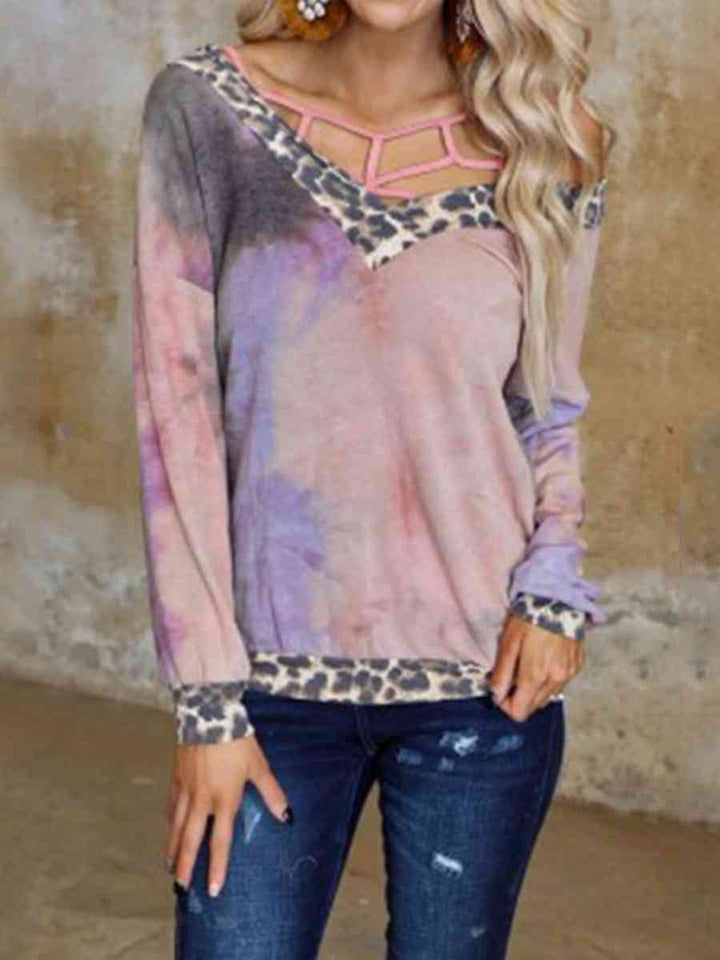 Plaid Leopard V-Neck Sweatshirt |1mrk.com