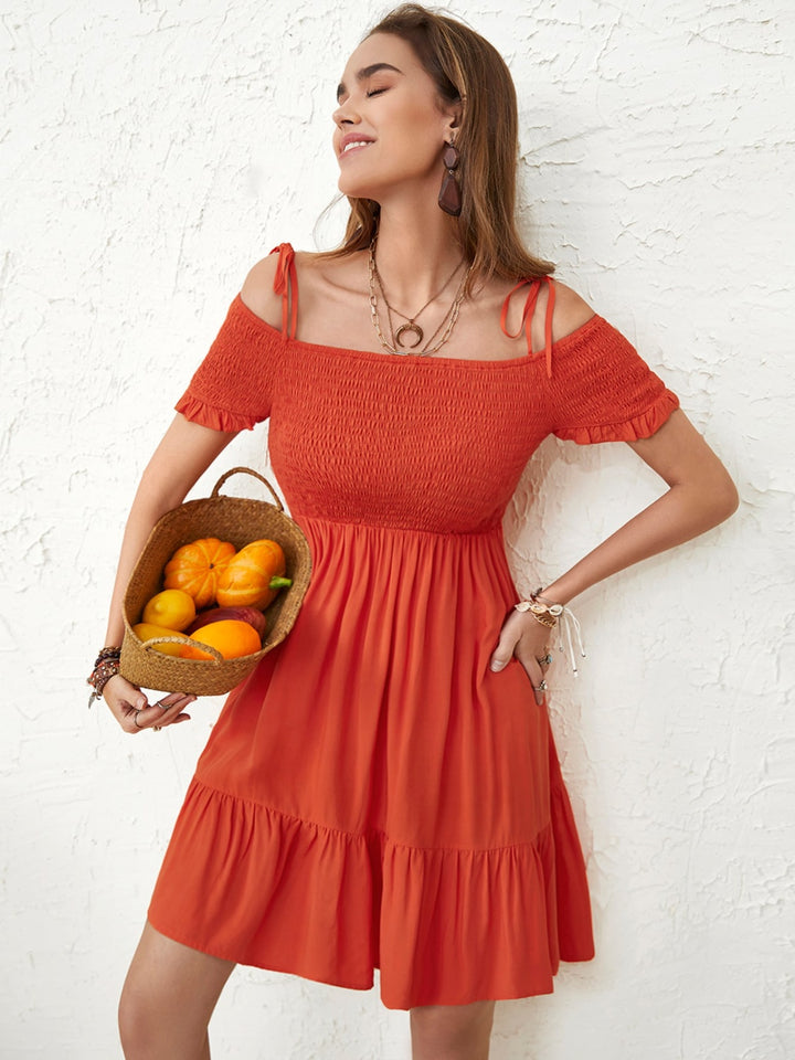 Smocked Spaghetti Strap Short Sleeve Dress | Trendsi