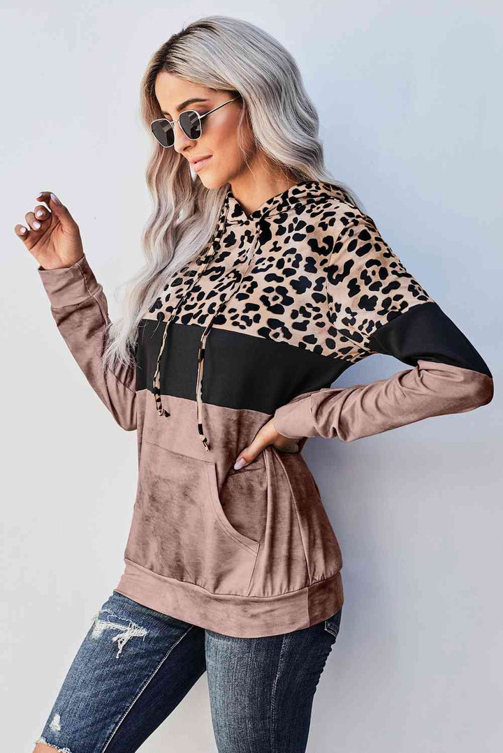 Leopard Color Block Hoodie | 1mrk.com