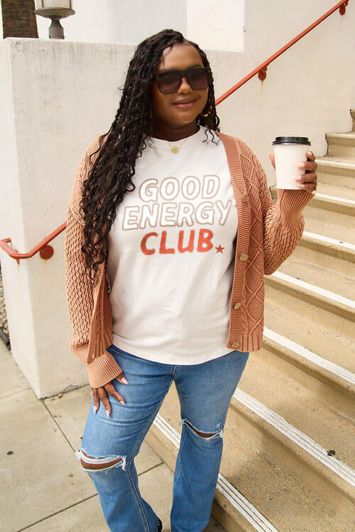 Simply Love Full Size GOOD ENERGY CLUB Short Sleeve T-Shirt | 1mrk.com