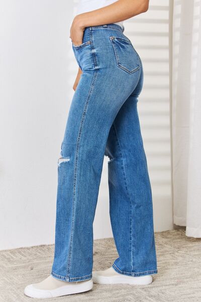 Judy Blue Full Size High Waist Distressed Straight-Leg Jeans |1mrk.com