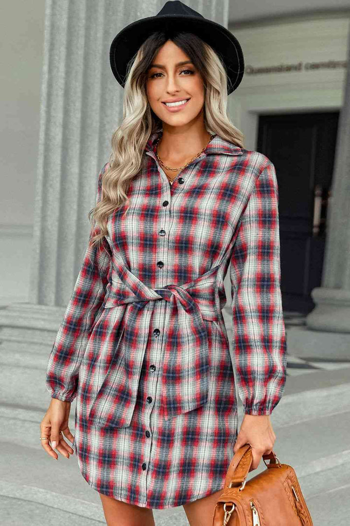 Plaid Tie Front Mini Shirt Dress | 1mrk.com