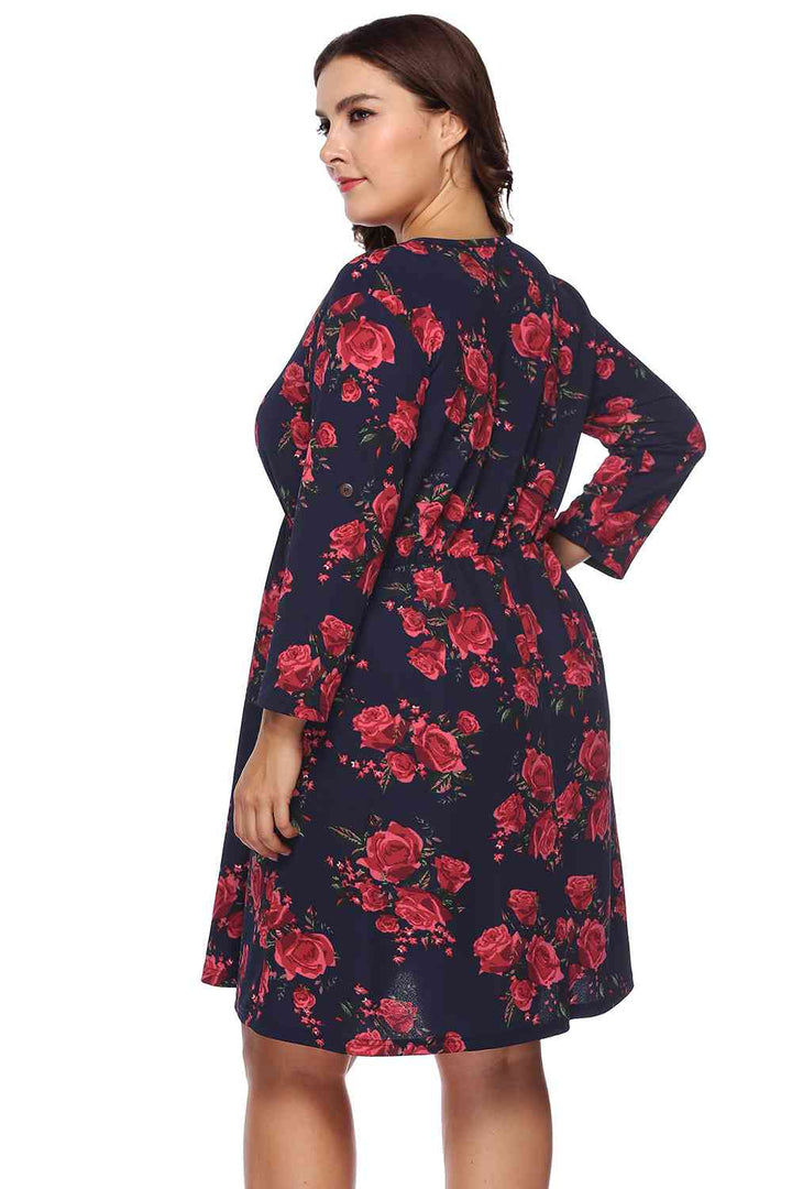 Plus Size Floral Print Half Zip Up Dress |1mrk.com