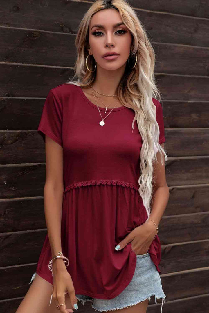 Lace Trim Round Neck Tunic Top | 1mrk.com