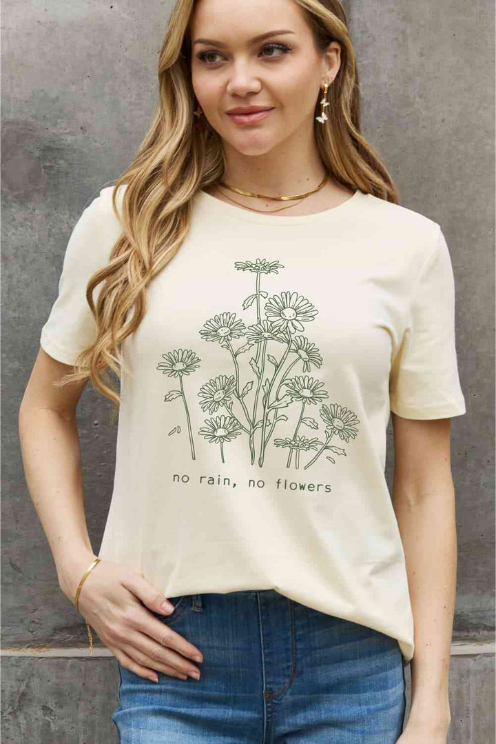 Simply Love Full Size NO RAIN NO FLOWERS Graphic Cotton Tee | 1mrk.com