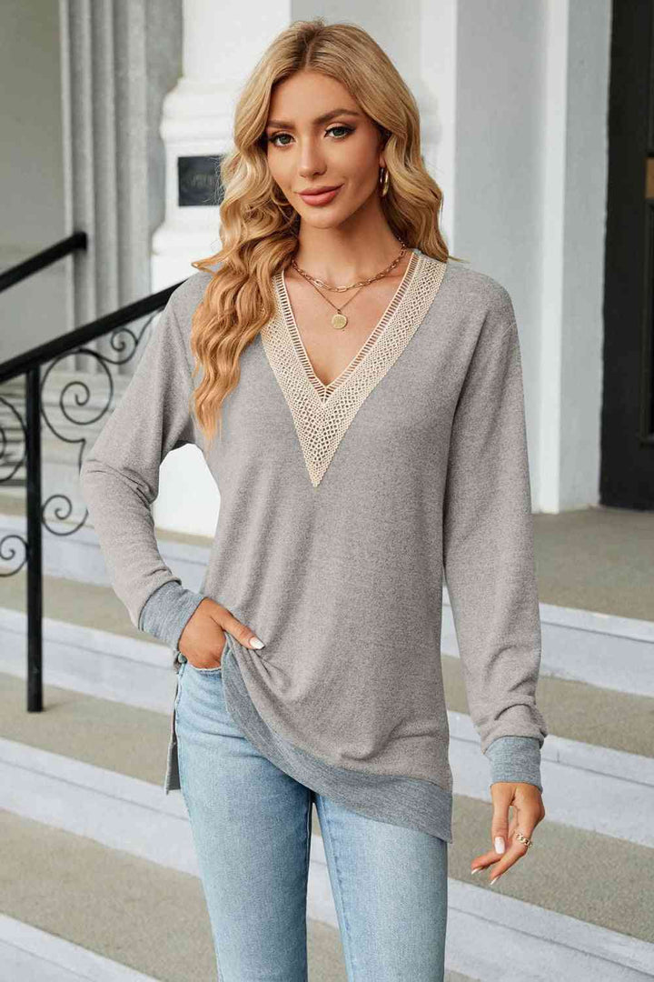 V-Neck Long Sleeve T-Shirt | 1mrk.com