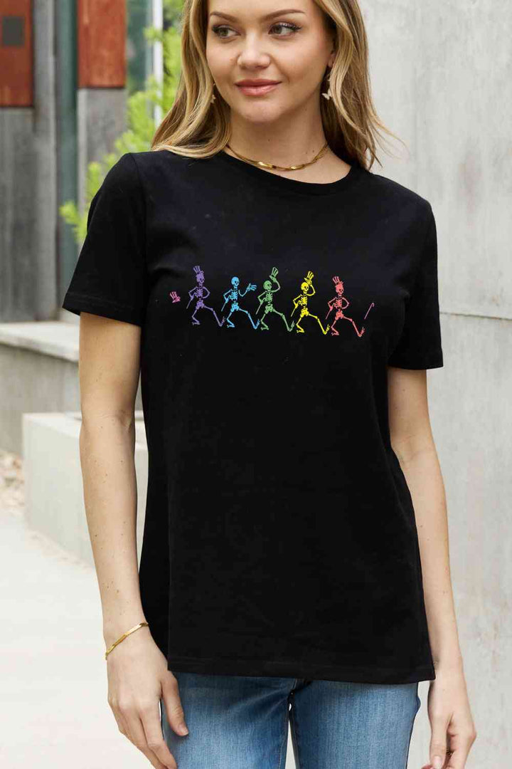 Simply Love Full Size Dancing Skeleton Graphic Cotton Tee | 1mrk.com