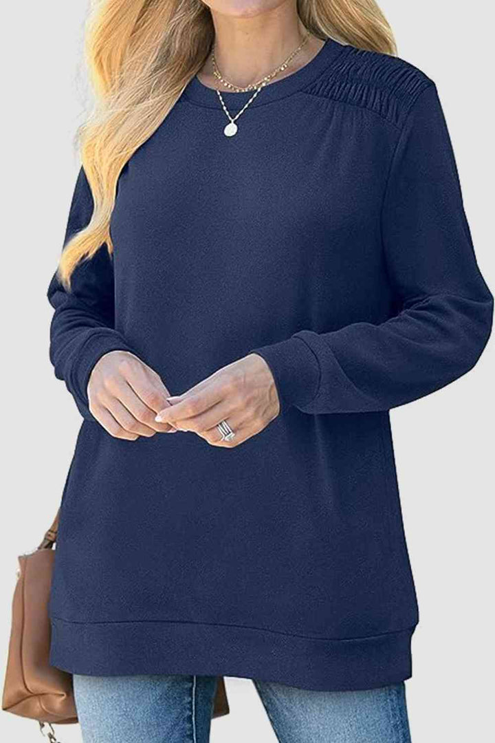 Ruched Round Neck Sweatshirt | 1mrk.com