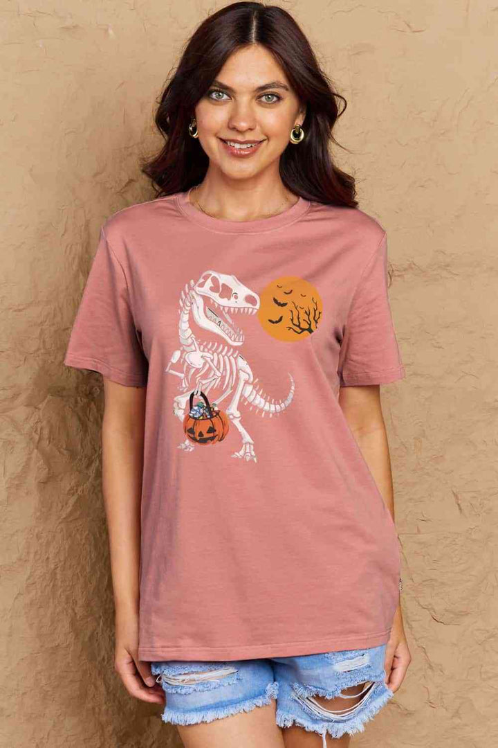 Simply Love Full Size Dinosaur Skeleton Graphic Cotton T-Shirt | 1mrk.com