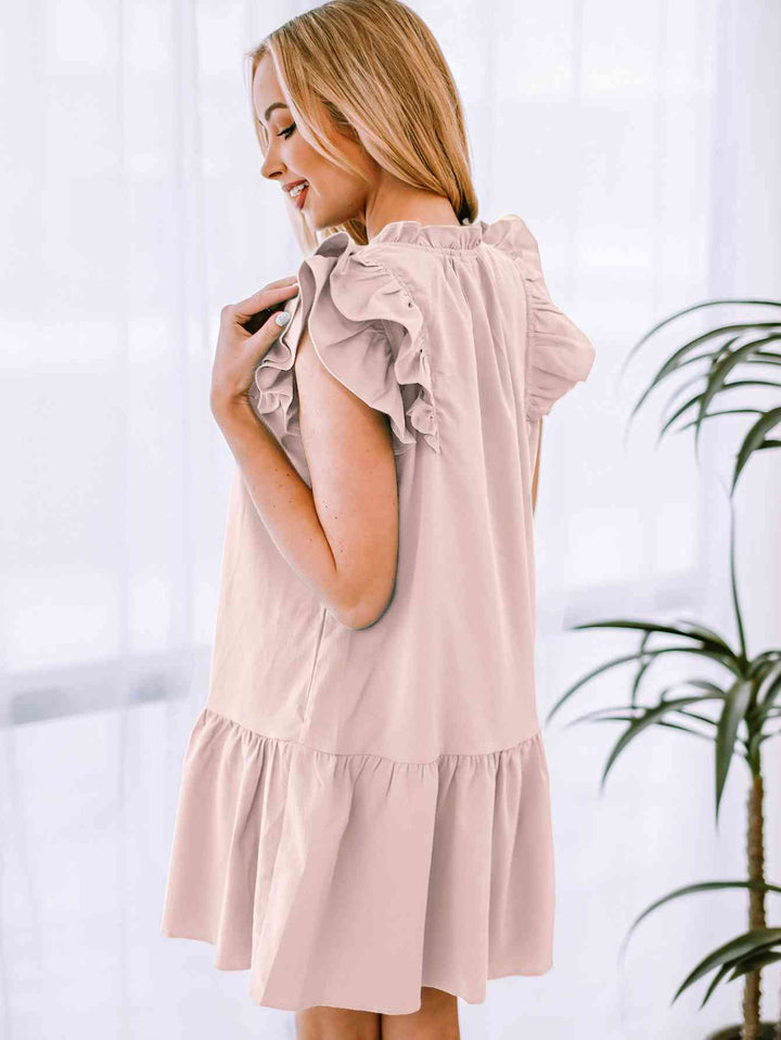 Ruffle Shoulder Tie-Neck Tiered Dress |1mrk.com