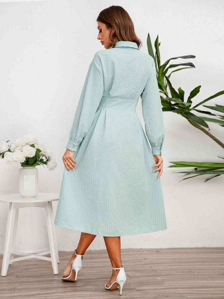 Long Sleeve Midi Shirt Dress |1mrk.com